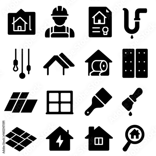 Vector icon file wiring roof construction permit insulation drywall windows home icons