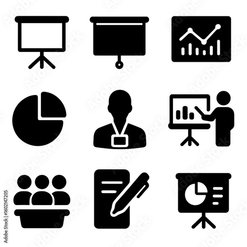 Visual aid audience presenter slides graph presentation modern icon badge vector icons