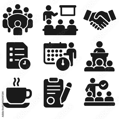 Vector icons letters notes grid meeting business equally team no icon roundtable