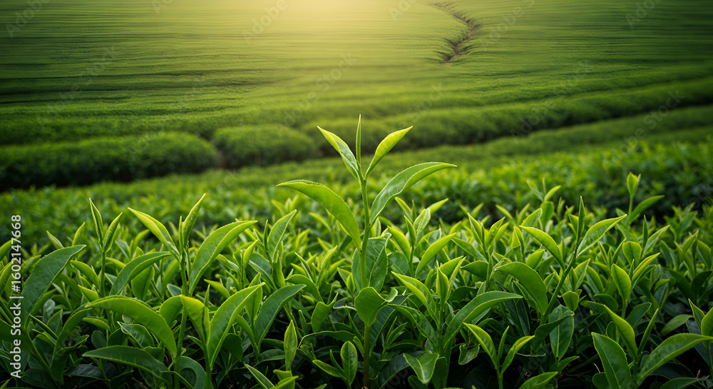 Fototapeta premium Green tea field under the sun