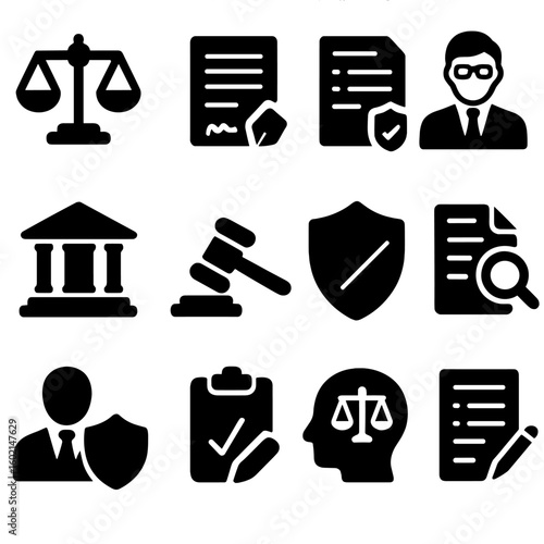 Court icons business liability fine document vector insurance claim gavel form icon