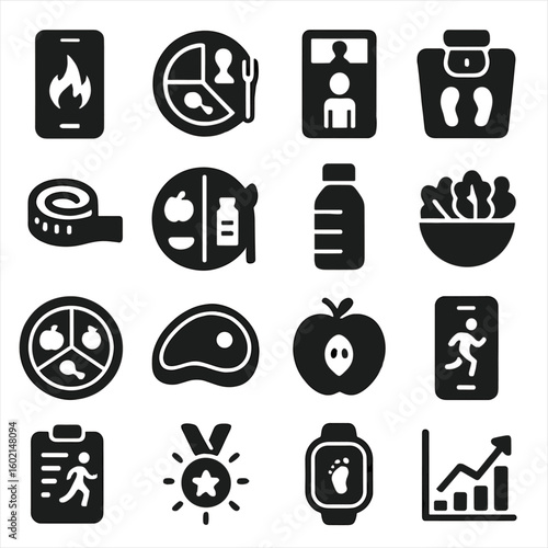 Balanced icons management chart plan vector app scale tape weight icon salad