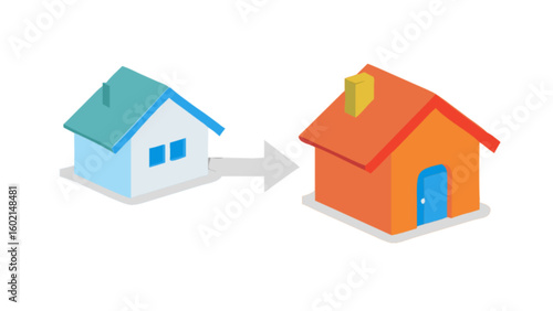 Moving house concept from old home to new home real estate property investment mortgage relocation and transition