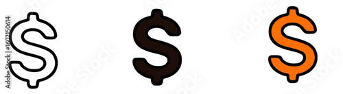 Three variations of the dollar sign in black, white, and orange.