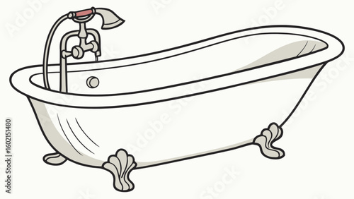 Illustrative clawfoot bathtub drawing vintage style bathroom fixture plumbing design for relaxation and bathing