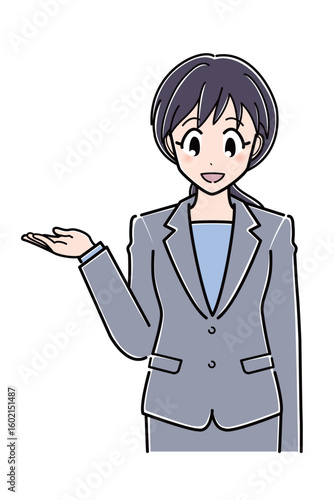 案内するスーツのOLさん（上半身）