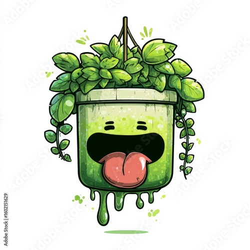 Funny Slime-Dripping Zombie Plant Character Illustration