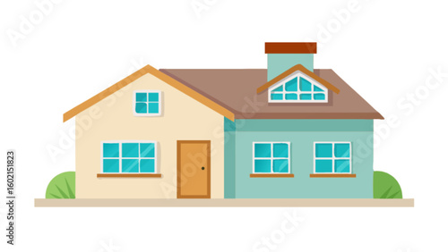 Cartoon house illustration with chimney, windows and door for real estate and home design projects and architecture