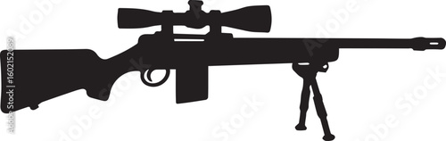 Black silhouette of a scoped rifle with bipod sniper weapon