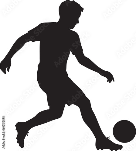 Black silhouette of a soccer player kicking a ball white