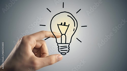 Hand Holding Drawn Light Bulb Concept for Innovation Inspiration and New Ideas on Gray Background with Soft Lighting