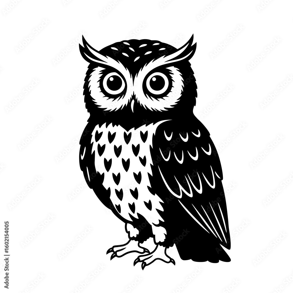 Naklejka premium Illustration of a stylized owl in black and white silhouette
