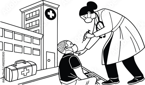 Caring doctor gives patient vaccine outside hospital in urgent medical situation