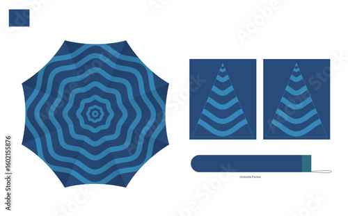 Opened Round Rain Umbrella Top View Mock up Close Isolated on Background.