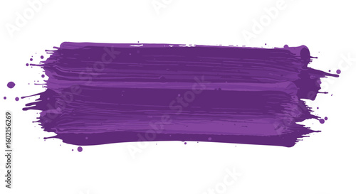 Purple paint brush stroke with textured edges in bold artistic style