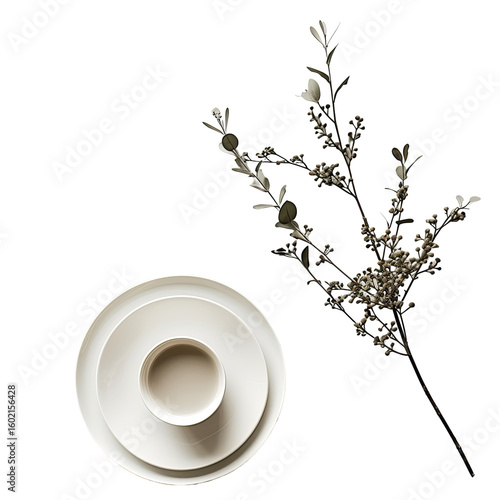 Elevated, minimalist tableware with a delicate sprig