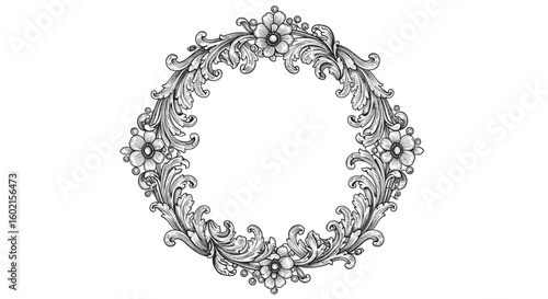 Ornate floral circle frame with intricate baroque details