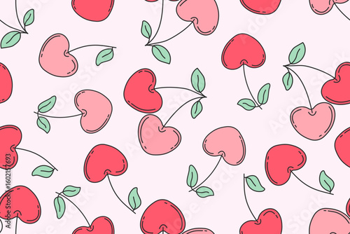 Summer seamless pattern with vector illustrations of fruits Hand drawn healthy food set and cherry cartoon background