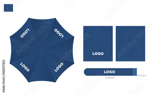 Opened Round Rain Umbrella Top View Mock up Close Isolated on Background.