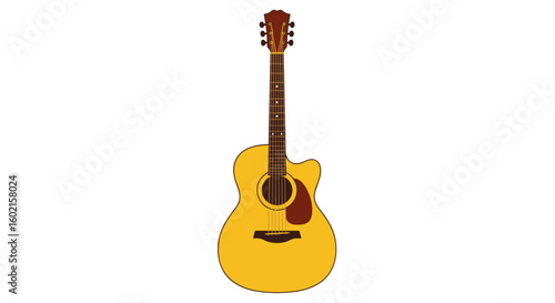 Colorful acoustic guitar with unique sound hole and simple design