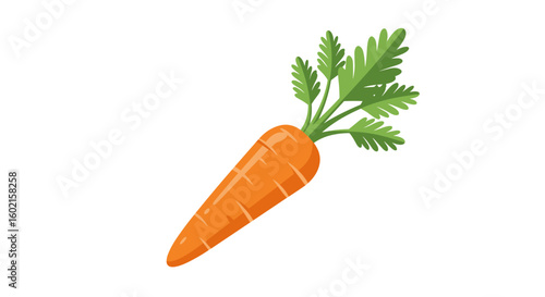 Vibrant cartoon carrot with green leaves on white background