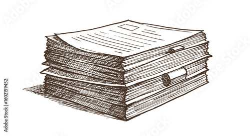 Hand drawn stack of documents on white background