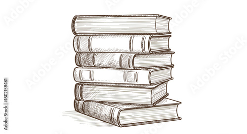 Stack of vintage books in hand drawn sketch style