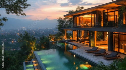 Luxury Villa with Infinity Pool Overlooking City at Sunset Breathtaking Design