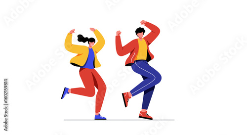 Energetic dance moves with colorful fashion and dynamic poses