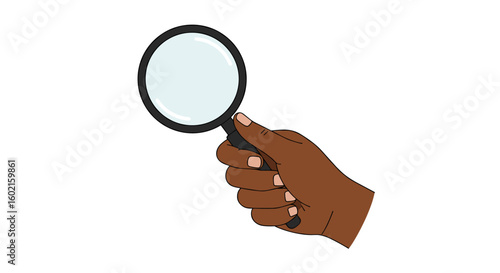 Hand holding magnifying glass icon in detailed style for search concep