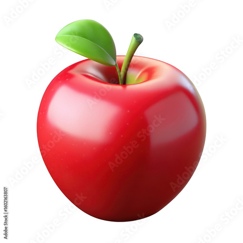 3d realistic red apple with green leaf isolated on transparent background