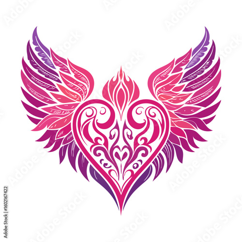 Tribal Heart with Wings Vector – Love, Freedom & Tattoo Design.