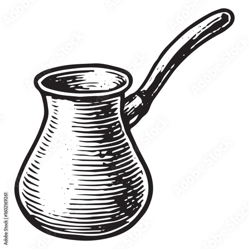 Traditional hand-drawn cezve, ideal for coffee shop decor and vintage brewing illustrations