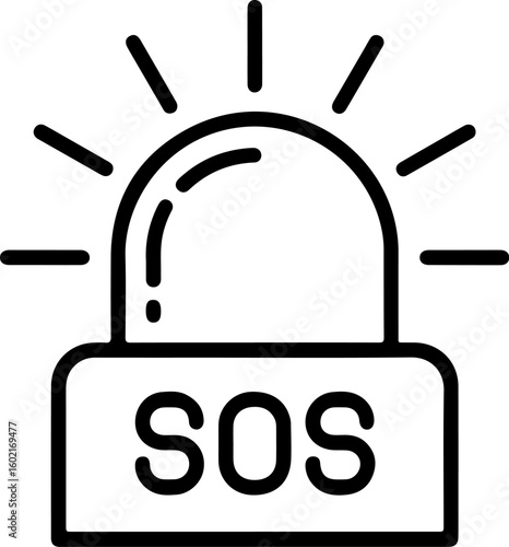 Simple line art icon of an sos alarm light with radiating beams of light