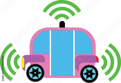 Autonomous vehicle or self driving car, capable of navigating and operating without human input. cute cartoon style vector icon sign doodle