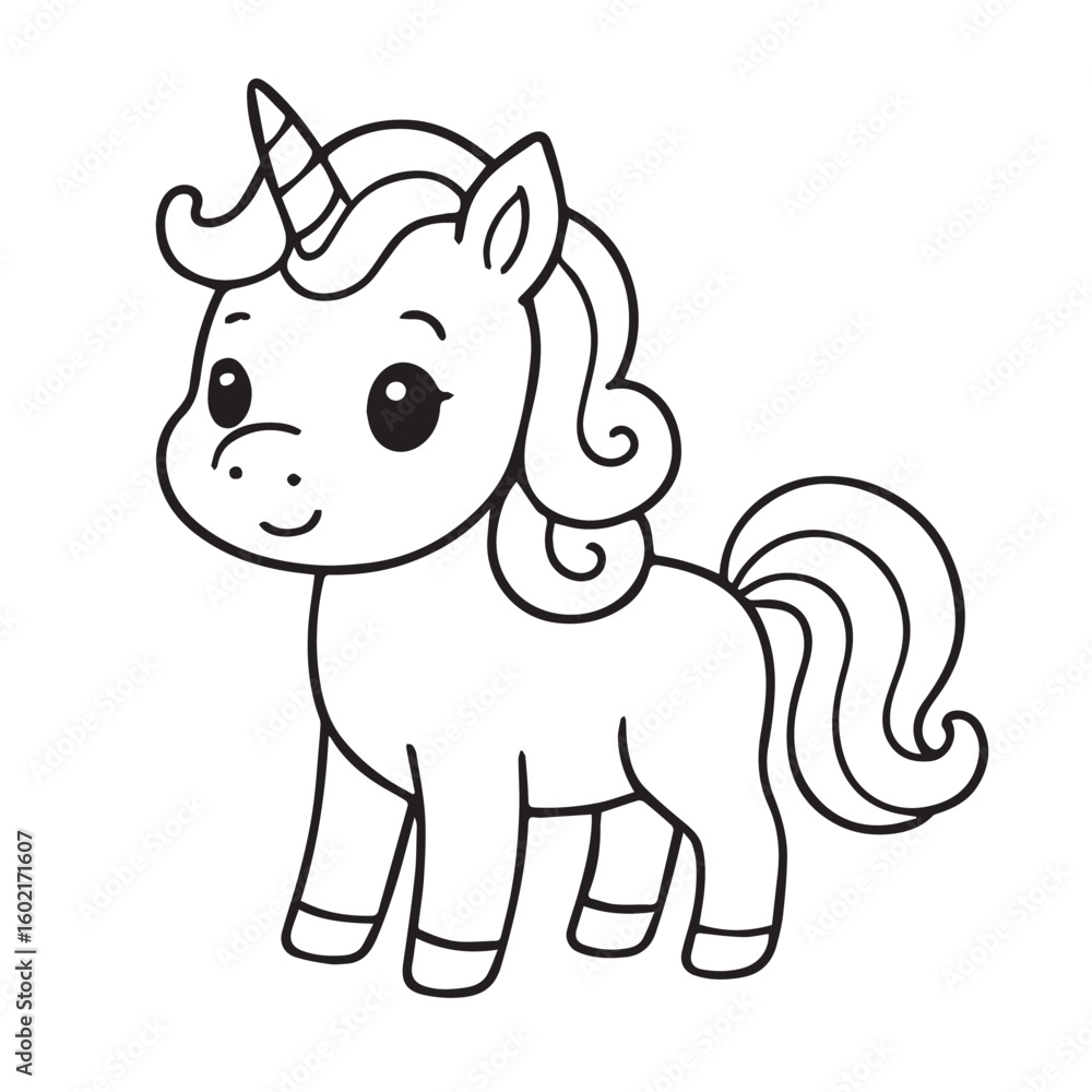 Fototapeta premium Adorable unicorn with flowing mane and striped horn horse mythical