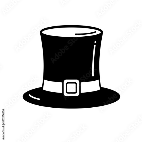 Illustration of a black top hat with white band silhouette