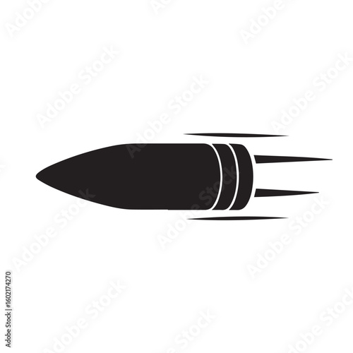 Black bullet in motion with trailing lines projectile speed