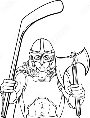 A female viking woman ice hockey sports team cartoon mascot