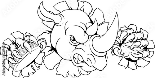 Wallpaper Mural A rhino or rhinoceros ice hockey tough cartoon sports mascot Torontodigital.ca