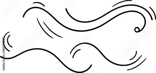 Vector art of abstract flowing black lines on a transparent background.