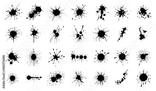 Black ink splashes splatter paint drops grunge abstract vector