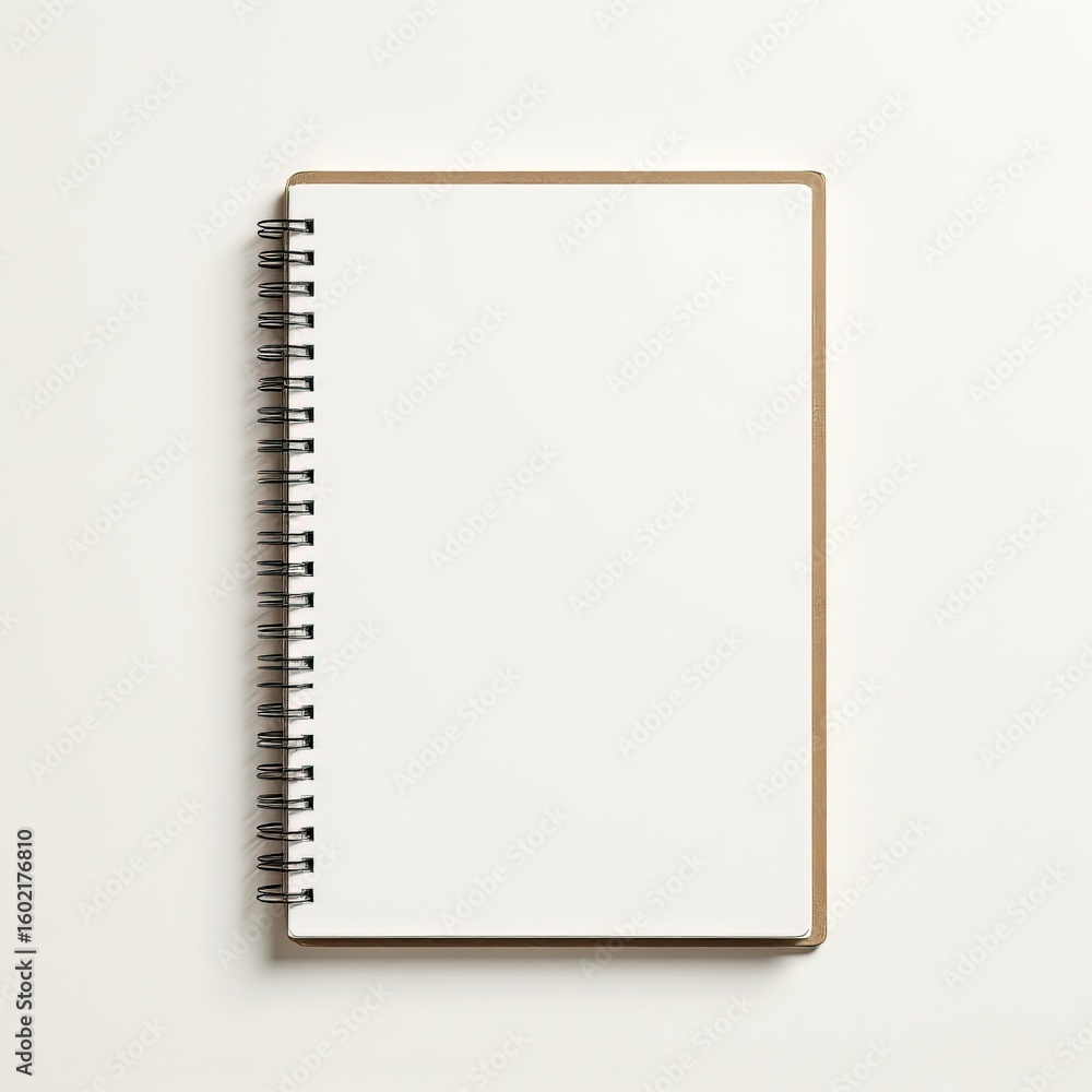 Blank Spiral Notebook with White Pages on Light Background Blank Spiral Notebook with White Pages on Light Background