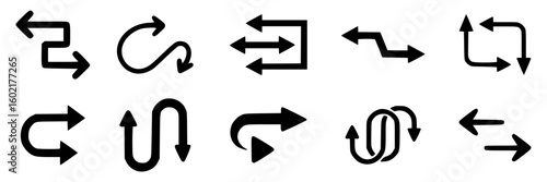 Collection of black arrows indicating direction and movement graphic