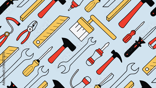 Illustration showcasing a variety of hand tools including wrenches hammers screwdrivers and measuring tools