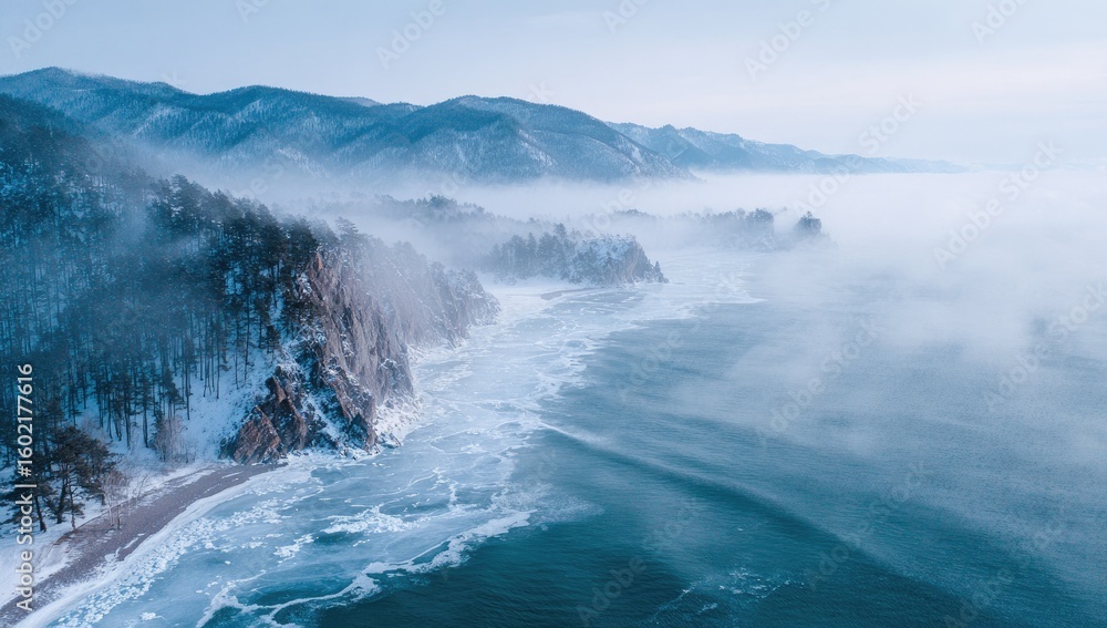 Naklejka premium Misty winter coastline