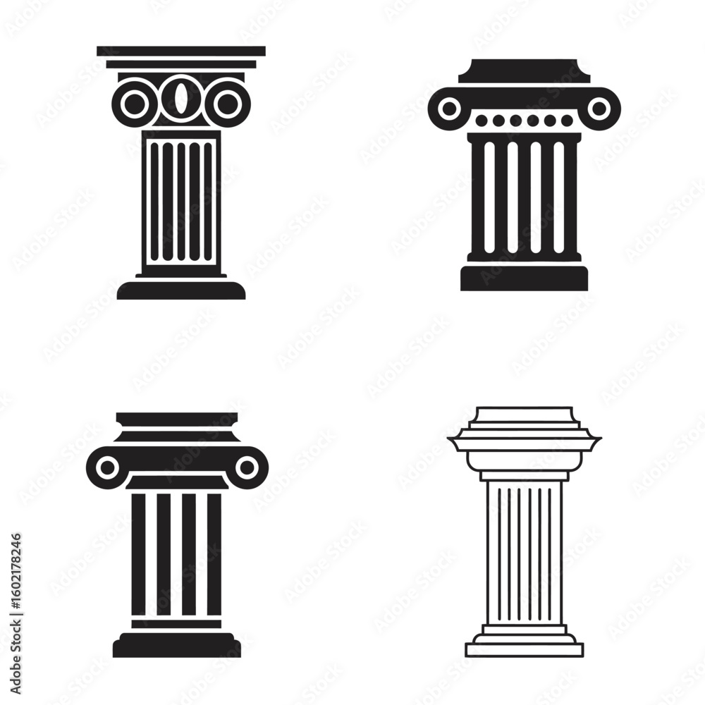Obraz premium Four classic architectural columns featuring ionic and corinthian styles