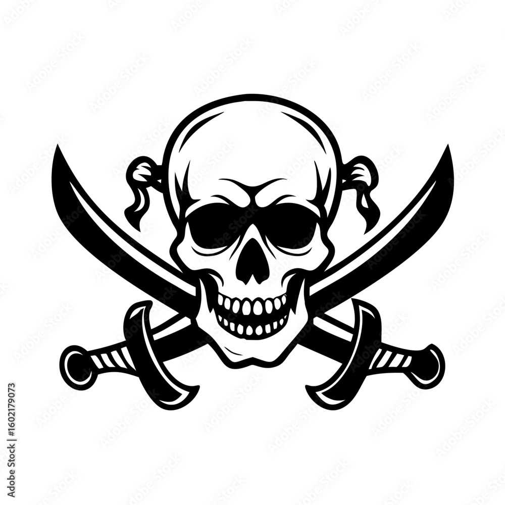 Pirate skull with two sabre graphic logo design Pirate skull with two sabre graphic logo design