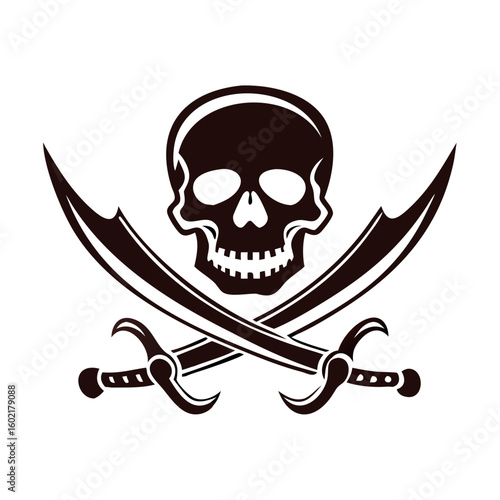 Pirate skull with two sabre graphic logo design 