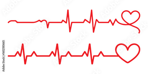 Red electrocardiogram heart line art pulse rhythm